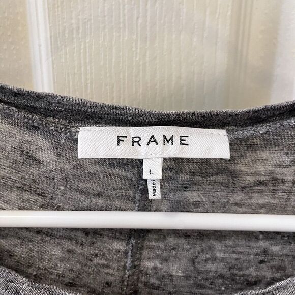 FRAME Classic Crewneck 100% Linen Tee Shirt Top Gris Gray Women's Size Large - Picture 6 of 12